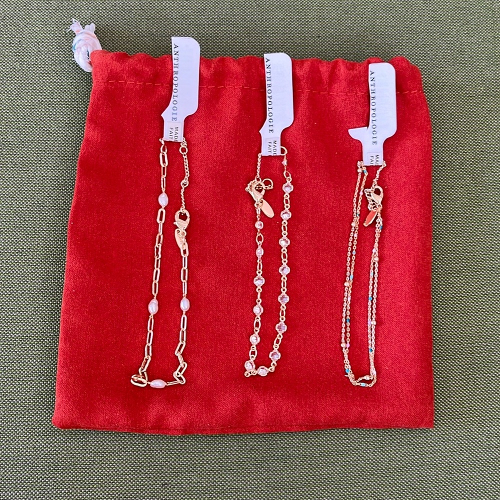 Anthropologie Gold Bracelets NWT - 3 items, length 7.5-8.0”, with jewelry bag